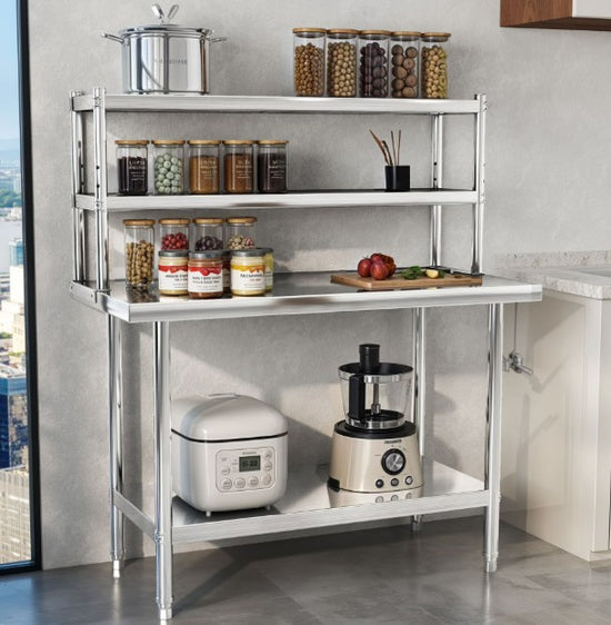 48" X 24" Work Table with 48" X 12" Shelf Stainless Steel Table with Overshelves for Home Kitchen Restaurant Garage Warehouse
