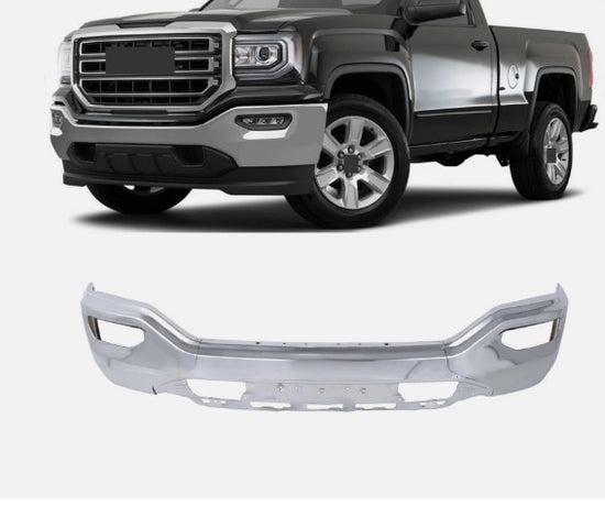 Chrome For GMC Sierra 1500 2016-2018 W/o Sensor Holes Steel Split Front Bumper