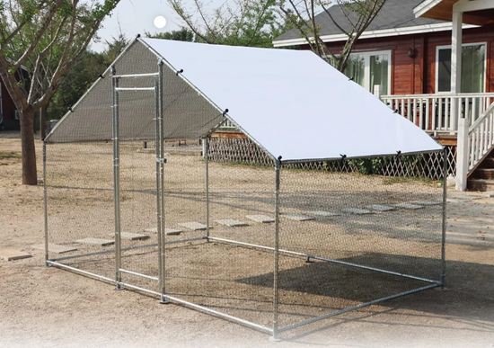 Large Metal Chicken Coop Walk-in Poultry Galvanized Cage with Cover