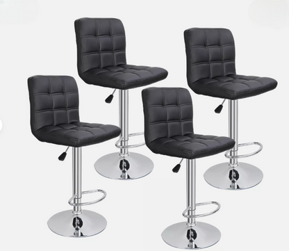 Set of 4 Bar Stools Black Adjustable Height Dining Swivel Pub Counter Chair Barstools