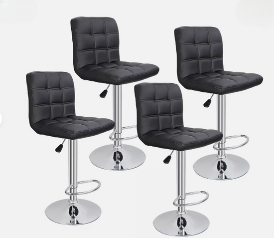 Set of 4 Bar Stools Black Adjustable Height Dining Swivel Pub Counter Chair Barstools