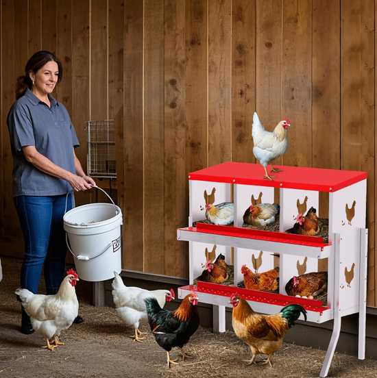 6 compartment Nesting Box for Chicken, Chicken Nest Box, Chicken Brooder Box with Chicken Perch