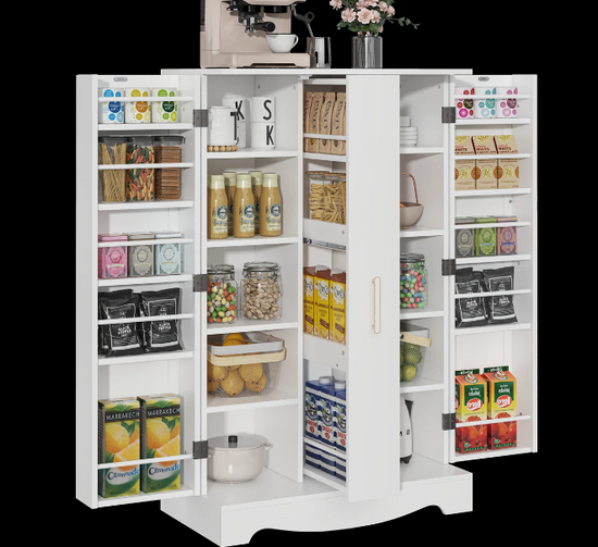 47" Kitchen Pantry Cabinet With Drawer, Storage Cabinet With Adjustable Shelves, White Buffet