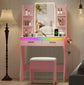 Vanity Desk with LED Lights Mirror & Power Outlet Storage Drawers & Chair Adjustable Brightness