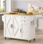 Rolling Kitchen Island On Wheels with Drop Leaf Countertop 2 Drawer Towel Rack and Spice Rack