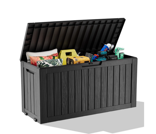 New 75 Gallon Resin Deck Box, Lockable Patio Outdoor Storage Box for Furniture, Garden Tools