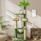 New 55" Cat Tree for with Green Leaves, Multi-Level Large Cat Tower with Hammock