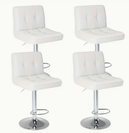 NEW! Set of 4 Leather Adjustable Swivel Bar Stools Dining chairs, Modern Barstools, White