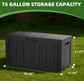 75 Gallon Resin Deck Box, Lockable Patio Outdoor Storage Box for Furniture, Garden Tools