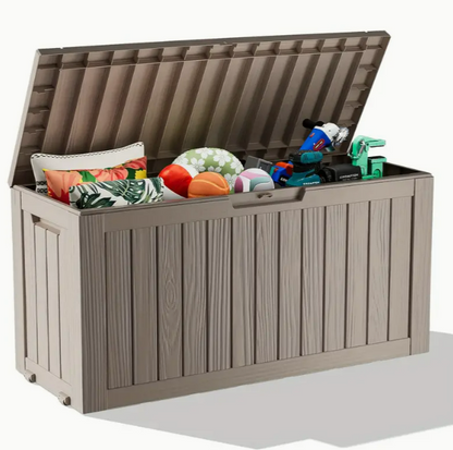 75 Gallon Resin Deck Box, Lockable Patio Outdoor Storage Box for Furniture, Garden Tools