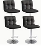 Set of 4 Bar Stools Counter Height Bar Stools Adjustable Swivel Stool with Back PU Leather