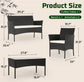 Patio Furniture Set Wicker 4 Pcs Outdoor Rattan Chair Tempered Glass Tabletop, Black