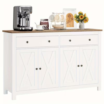 Sideboard Buffet Cabinet with Storage, Coffee Bar Cabinet with 2 Drawers and 4 Barn Doors