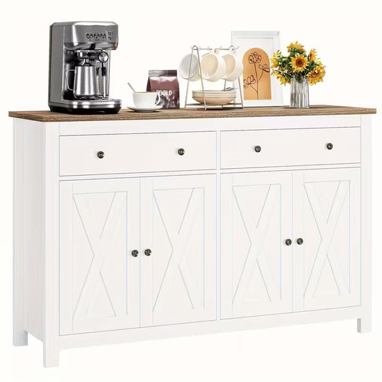 Sideboard Buffet Cabinet with Storage, Coffee Bar Cabinet with 2 Drawers and 4 Barn Doors