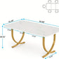 63" Modern Faux Marble Dining Table White & Gold Rectangular Dining Table