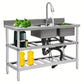 Stainless Steel 2-Compartment Kitchen Sink with Workbench, Faucet & Pipe