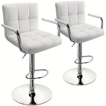 Bar Stools Set of 2, PU Leather Adjustable Barstools with Armrest, Counter Height Stool Chairs