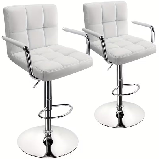 Bar Stools Set of 2, PU Leather Adjustable Barstools with Armrest, Counter Height Stool Chairs