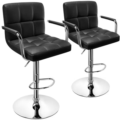 Bar Stools Set of 2, PU Leather Adjustable Barstools with Armrest, Counter Height Stool Chairs