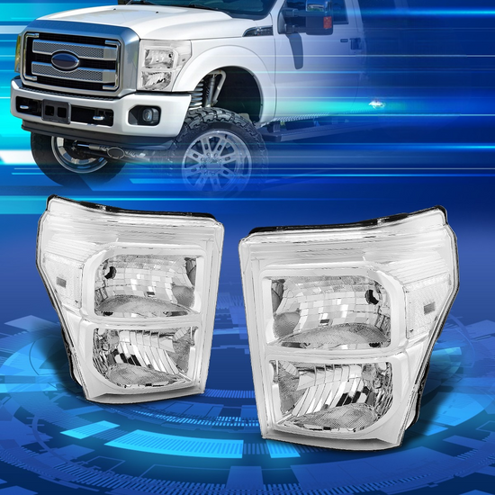 For 11-16 Ford F250-F550 Super Duty Chrome Headlights Clear Corner Signal Lamps