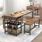 Dining Table Set for 4-6 with 2 Benches, Storage Drawer Shelf Wine Rack & Glass Holder