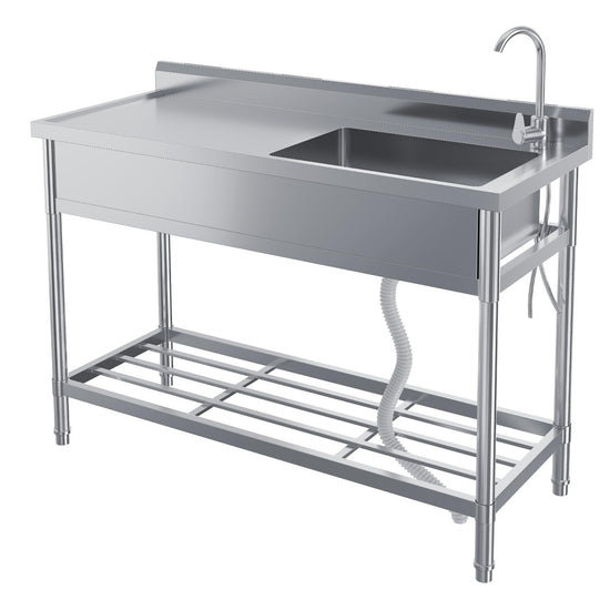 47" Stainless Steel Commercial Sink Utility Sink 1 Compartment Kitchen w/ Prep Table