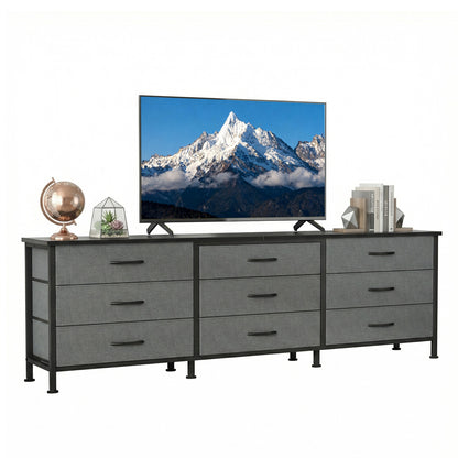 63” Wide Dresser with 9 Drawers Gray Modern Storage Cabinet TV Stand