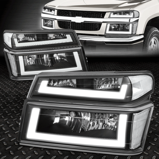 [LED DRL]FOR 04-12 CHEVY COLORADO GMC CANYON HEADLIGHT BUMPER LAMPS BLACK/CLEAR