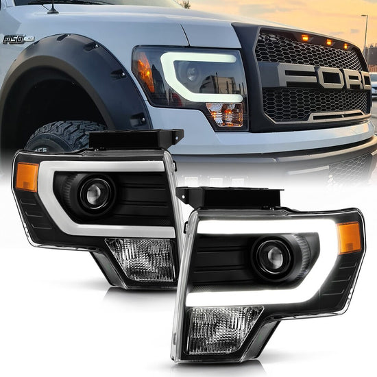 Black 2009-2014 Ford F150 Raptor LED Tube DRL Projector Headlights Headlamps