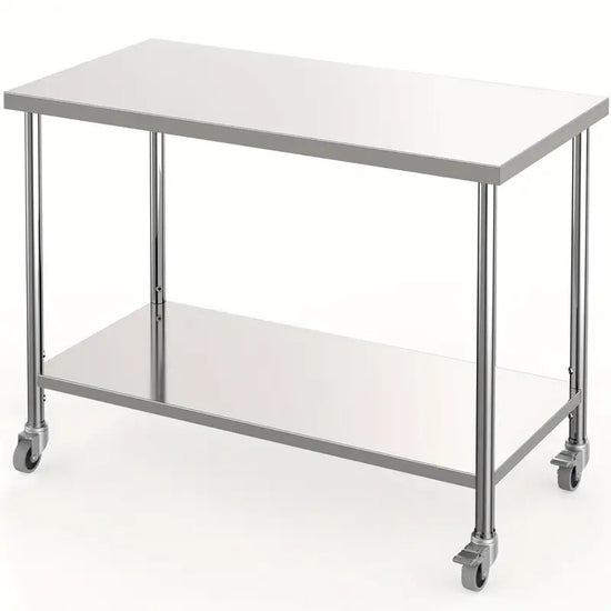 60" x 24" Two-Tier Stainless Steel Prep Table with Undershelf & Locking Casters