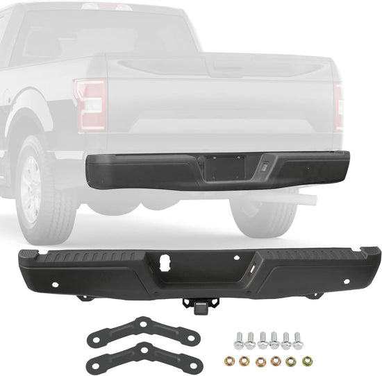 Black Rear Bumper Assembly w/Sensor Holes For 2015-2020 Ford F-150 w/Max Tow