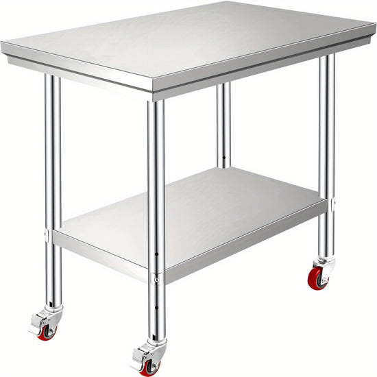Stainless Steel Work Table Prep Table 24 x 30 with Casters, Adjustable Shelf, NSF Commercial Kitchen