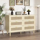 Modern 6-Drawer Rattan Dresser Cabinet for Bedroom Dining Room Kitchen Hallway Entryway