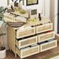 Modern 6-Drawer Rattan Dresser Cabinet for Bedroom Dining Room Kitchen Hallway Entryway