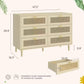 Modern 6-Drawer Rattan Dresser Cabinet for Bedroom Dining Room Kitchen Hallway Entryway
