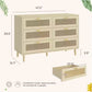 Modern 6-Drawer Rattan Dresser Cabinet for Bedroom Dining Room Kitchen Hallway Entryway