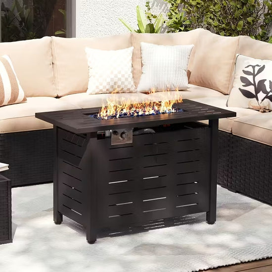 40" Fire Pit Propane Gas Tabletop 50, 000 BTU with Lid, Rain Cover, for Outside Garden Backyard