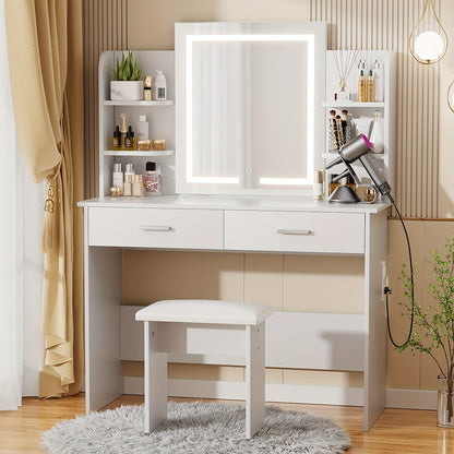 Vanity Desk Make up Table with Lighted Mirror Adjustable Brightness and Chair