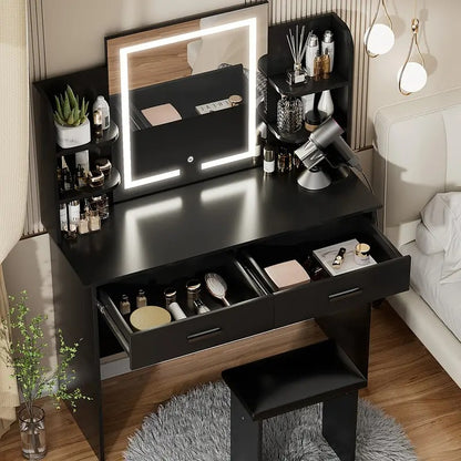 Vanity Desk Make up Table with Lighted Mirror Adjustable Brightness and Chair