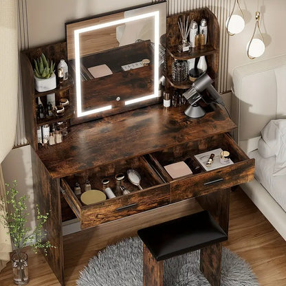 Vanity Desk Make up Table with Lighted Mirror Adjustable Brightness and Chair