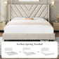 Queen Bed Frame Upholstered Platform Bed with Wing Side/Wooden Slat Support- Beige