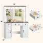 Farmhouse Vanity Desk with Lighted Mirror Glass Top and Chair