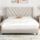 Queen Bed Frame Upholstered Platform Bed with Wing Side/Wooden Slat Support- Beige