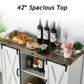 42” Coffee Bar Cabinet Farmhouse TV Stand Adjustable Shelves Sliding Barn Doors