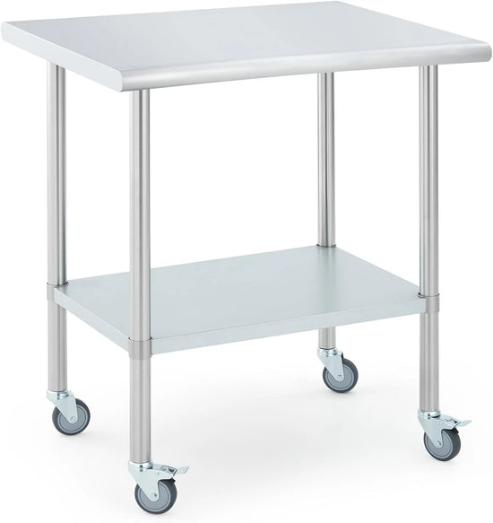 Stainless Steel Table NSF with 4 Caster Wheels & 2 Adjustable Under Shelf 24" x48"