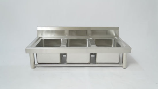 Heavy-Duty 304 Stainless Steel Freestanding Utility Sink - Commercial Stainless Steel 3-Compartment Sink with Dual Hot & Cold Faucets, 39"L x 18"W x 35.9"H, 440 lbs Capacity,