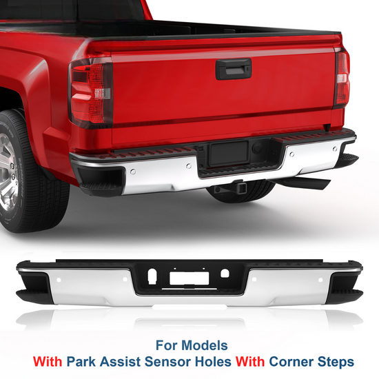 New Chrome Rear Bumper For 2014-18 Chevrolet Silverado GMC Sierra 1500 w/ Sensor