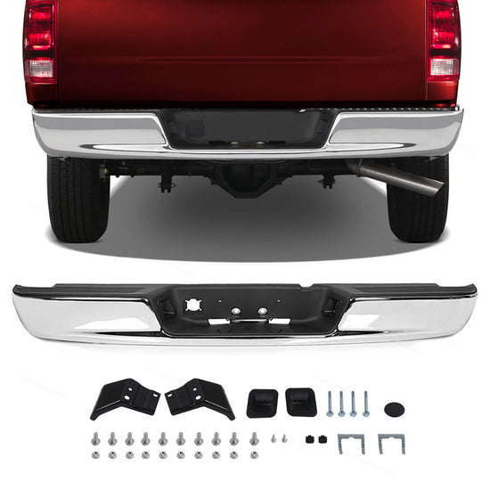Chrome Steel Rear Step Bumper Assembly for 2002-2008 Dodge Ram 1500, 2500, 3500