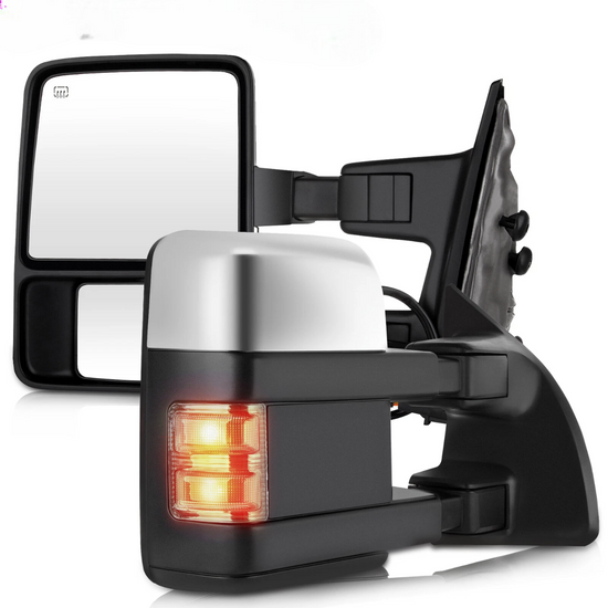 Chrome Tow Mirrors for 1999-2007 Ford F250-F550 Super Duty LED Signal Power Heated