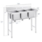 Freestanding Kitchen Sink Commercial Utility Stainless Steel Sink 3 Compartment